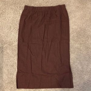 Ann Taylor Rich Brown Linen Midi Skirt  Lined with Side Slits and Pockets